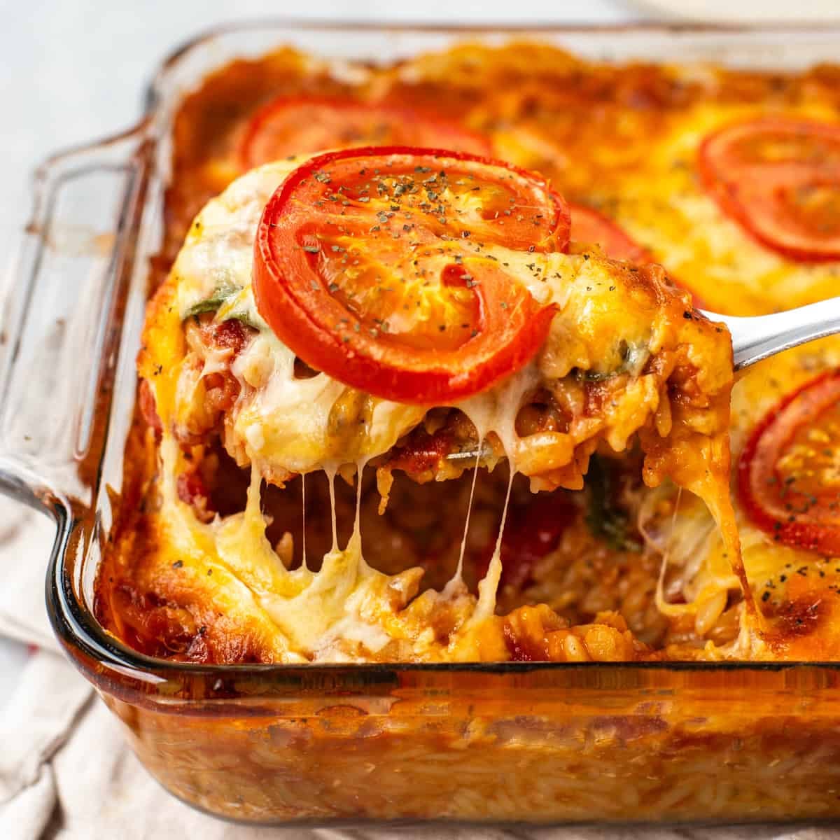 Cheese and Tomato Baked Orzo (with Lentils)