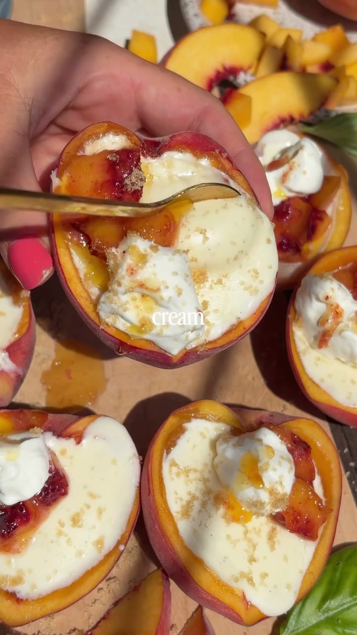 Peach Possets with Brown Butter Peaches