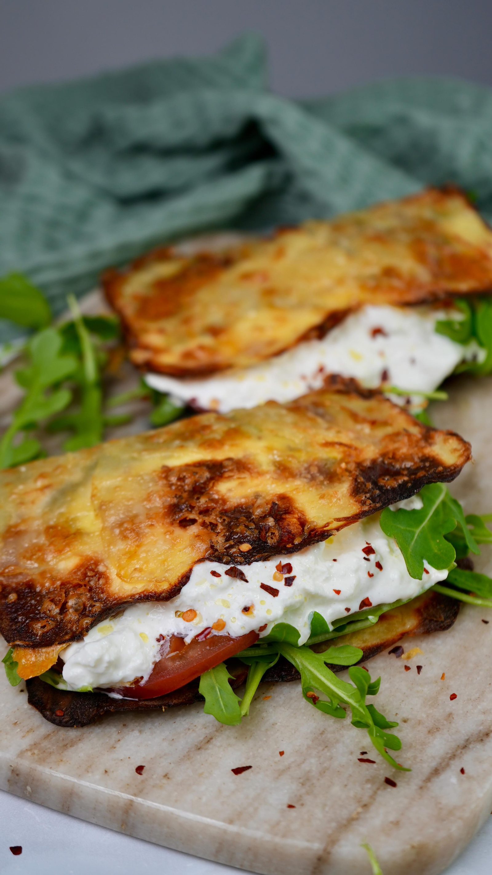 Potato Crust Wrap with Burrata and Pesto