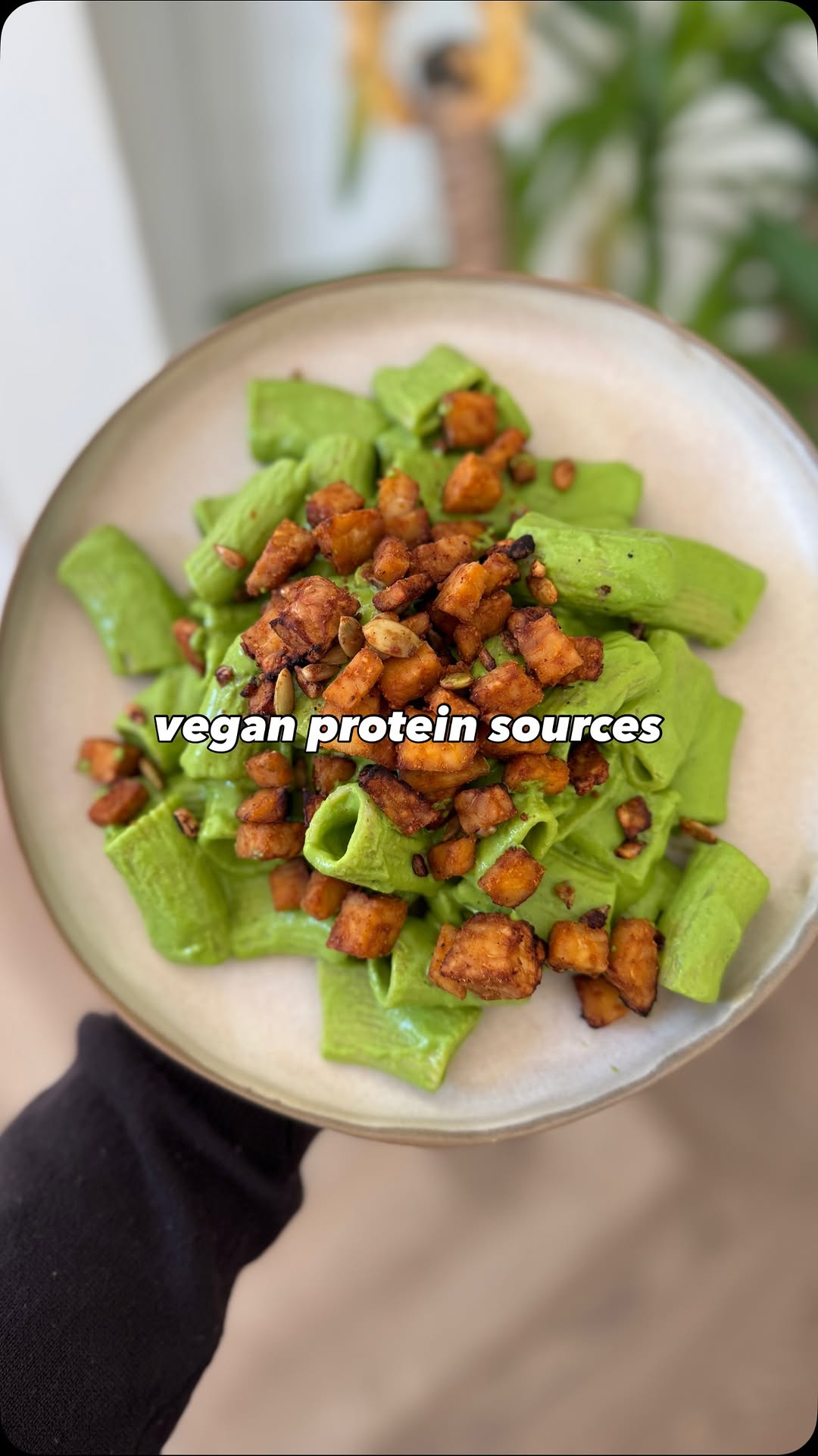 High Protein Vegan Lentil Pasta with Air-Fried Tempeh