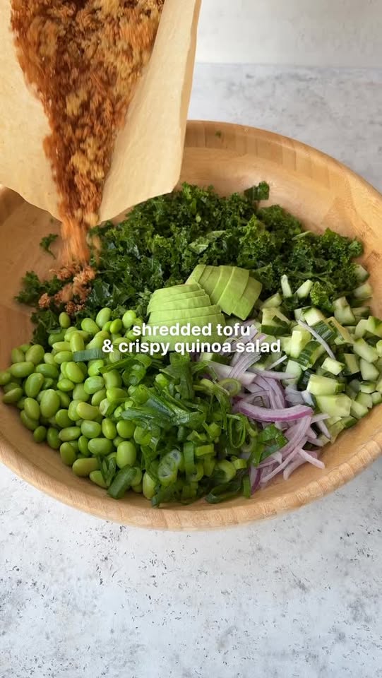 High-Protein Shredded Tofu and Crispy Quinoa Salad