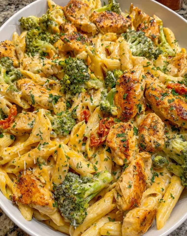 Garlic Parmesan Penne with Chicken and Broccoli