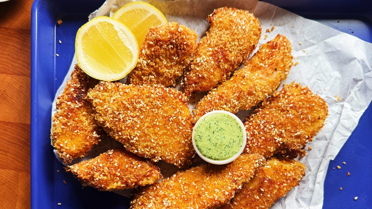 Sheet-Pan Chicken Schnitzel with Creamy Garlic Herb Sauce