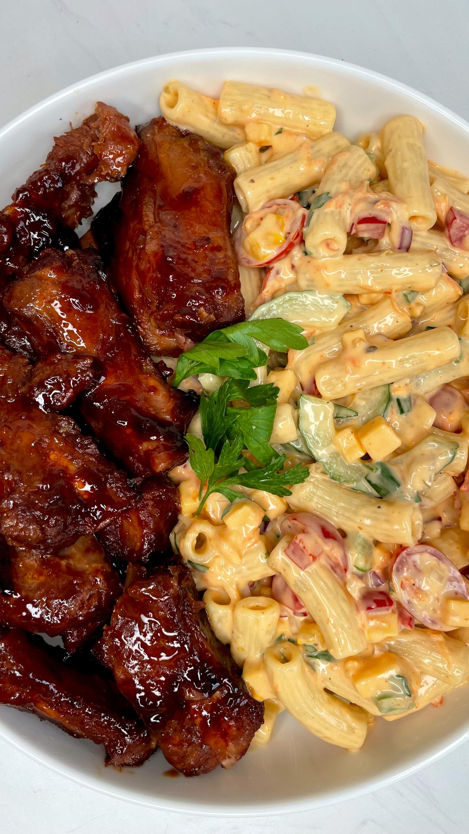 Creamy Pasta Salad with Cocktail Ribs