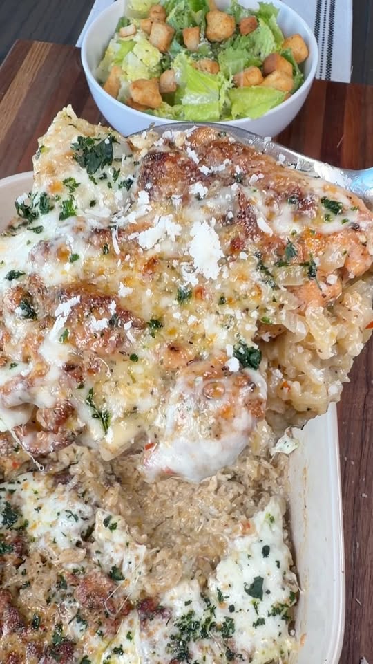 Cheesy Parmesan Garlic Chicken and Rice Bake