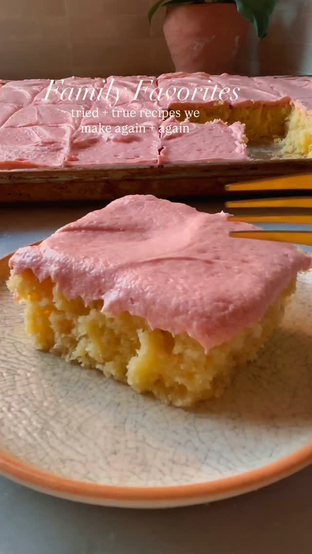 Sour Cream Vanilla Cake with Fresh Strawberry Frosting