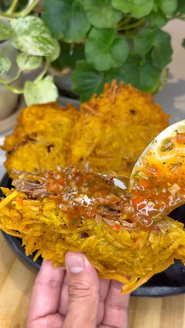 Stuffed Patacones with Passion Fruit Hot Sauce