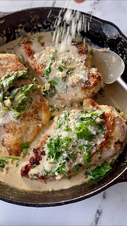 One Pan Crispy Chicken with Garlicky Greens