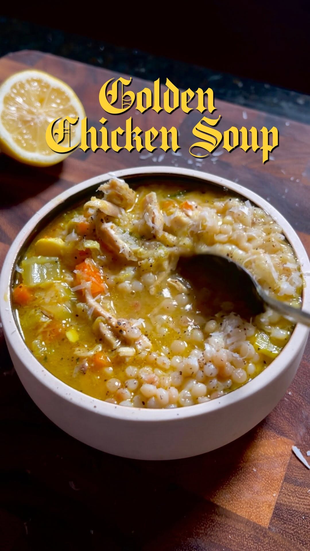 Golden Chicken Soup with Couscous and Avgolemono