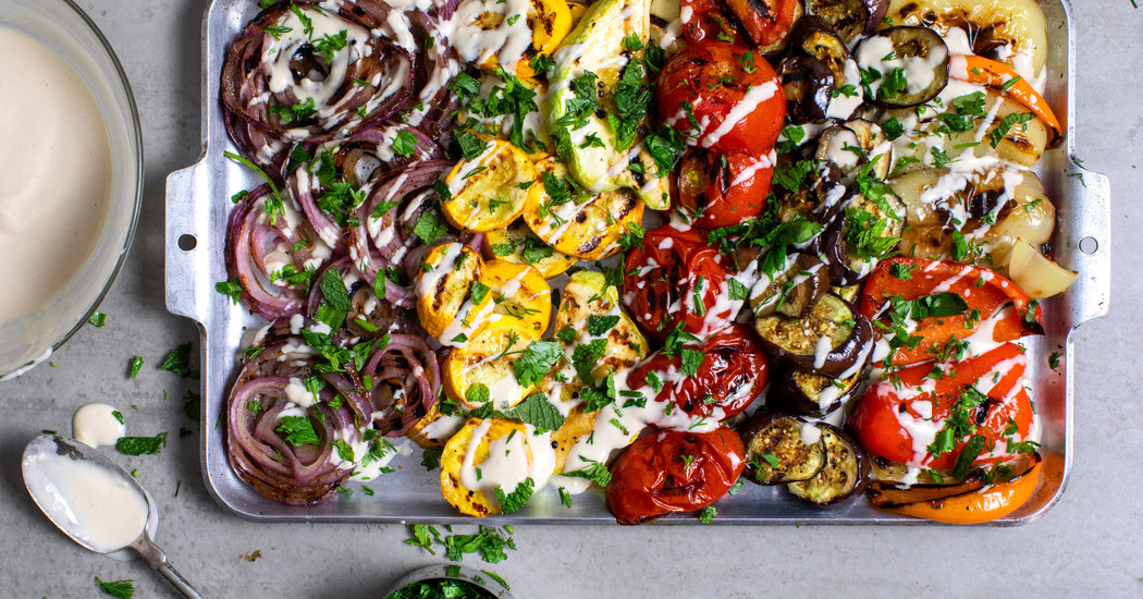 Grilled Summer Vegetables With Tahini Dressing
