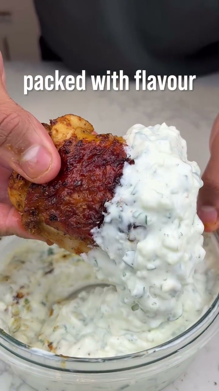 Greek Chicken Thighs and Potatoes with Creamy Tzatziki Sauce