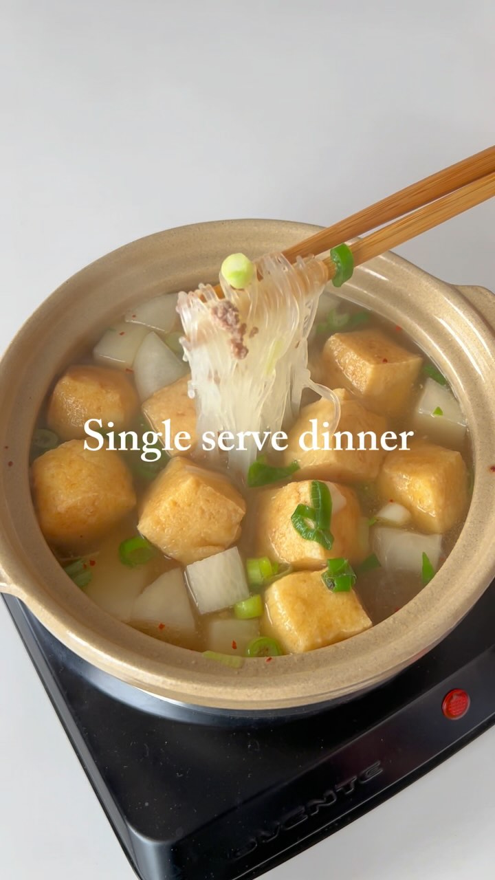 Pork Stuffed Tofu & Radish Soup with Glass Noodles