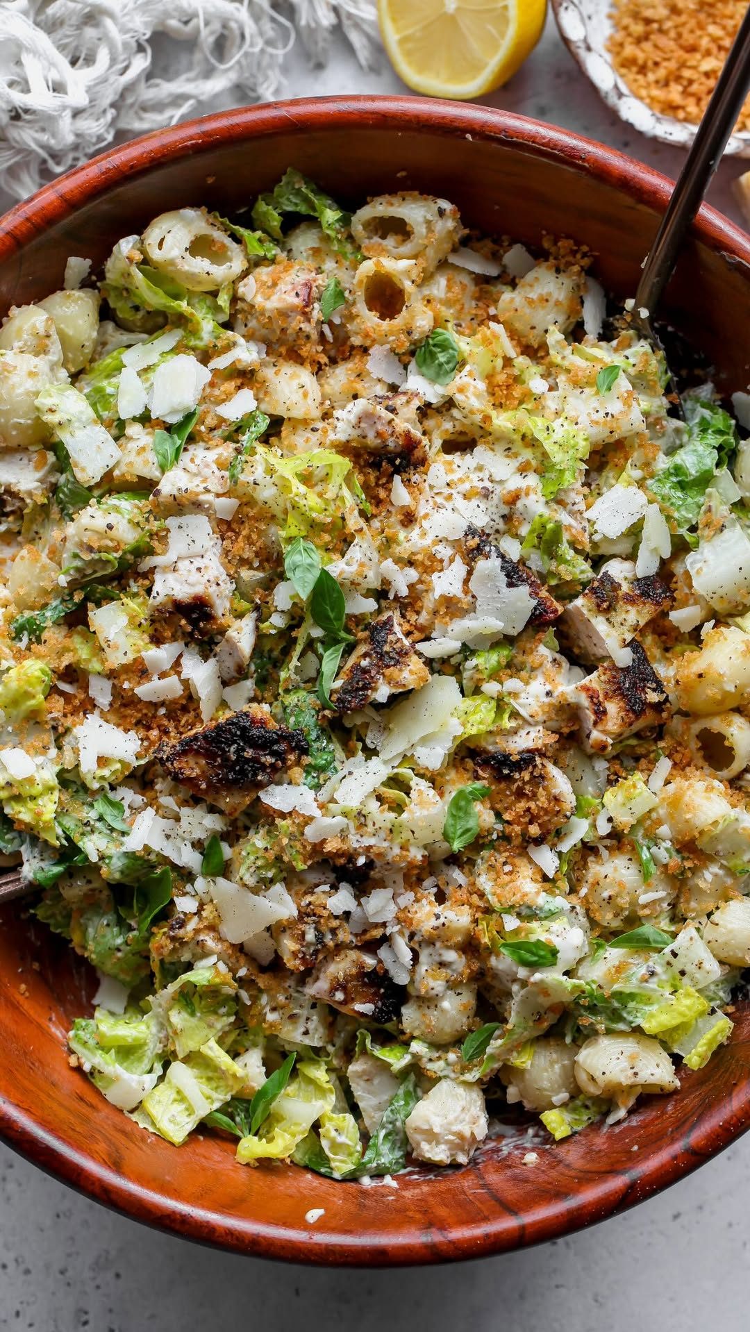 Pesto Chicken Caesar Pasta Salad