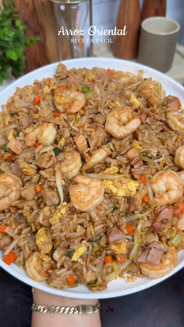 Homemade Oriental Rice with Shrimp, Chicken, and Pork