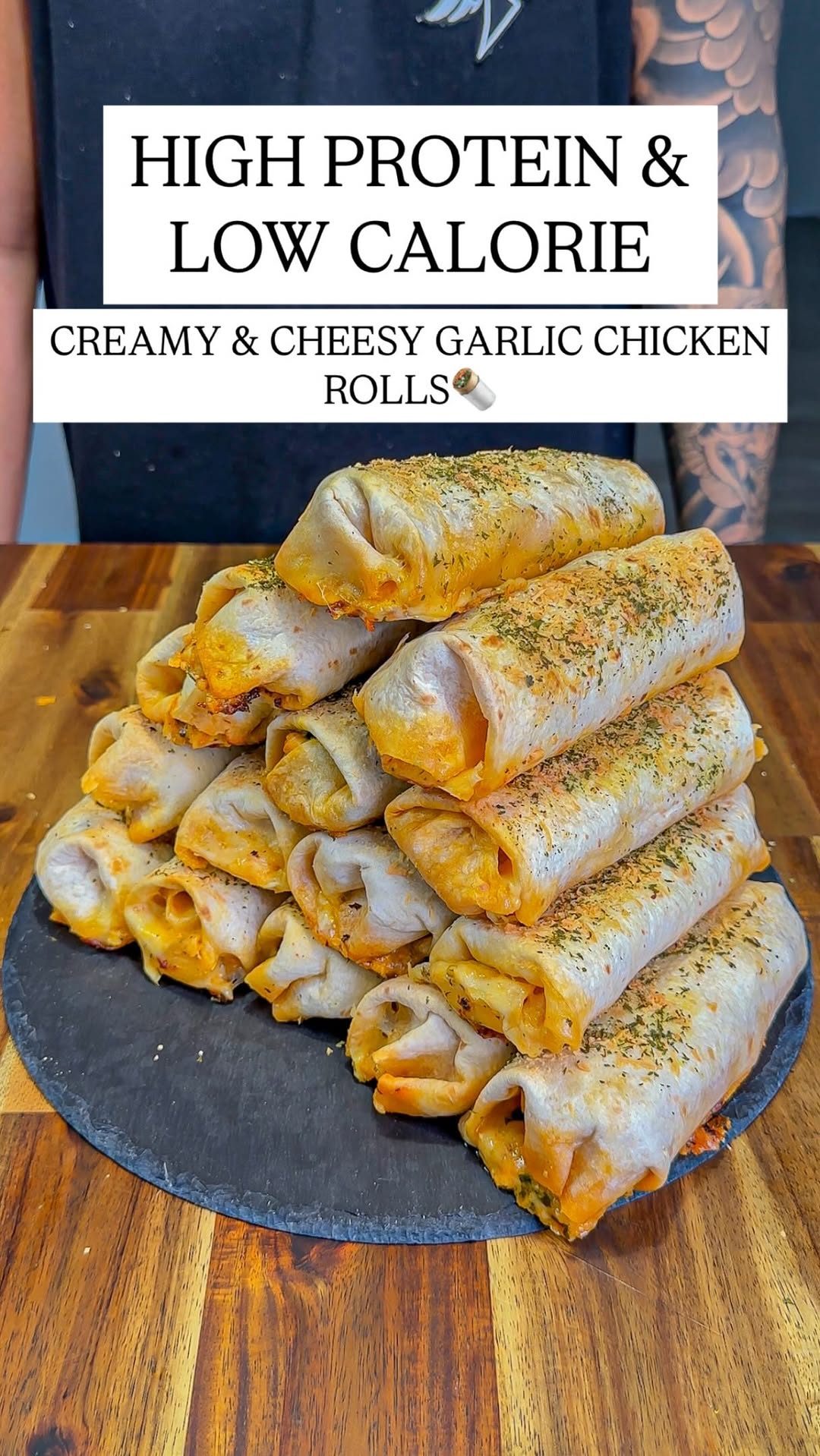 High Protein Creamy & Cheesy Garlic Chicken Rolls