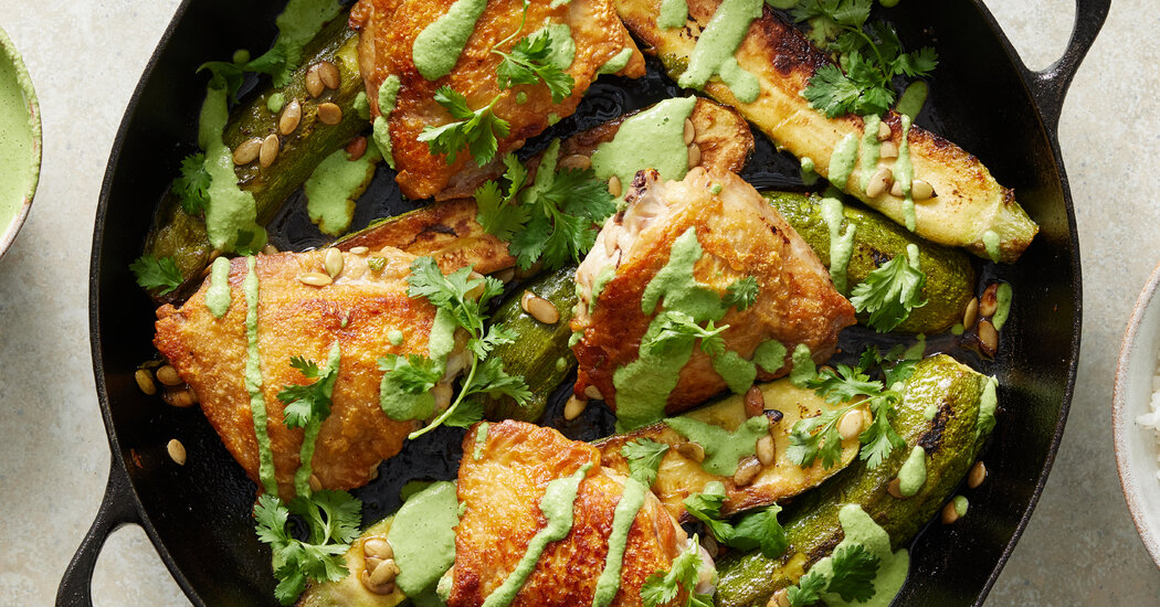 Crispy Chicken Thighs With Charred Zucchini