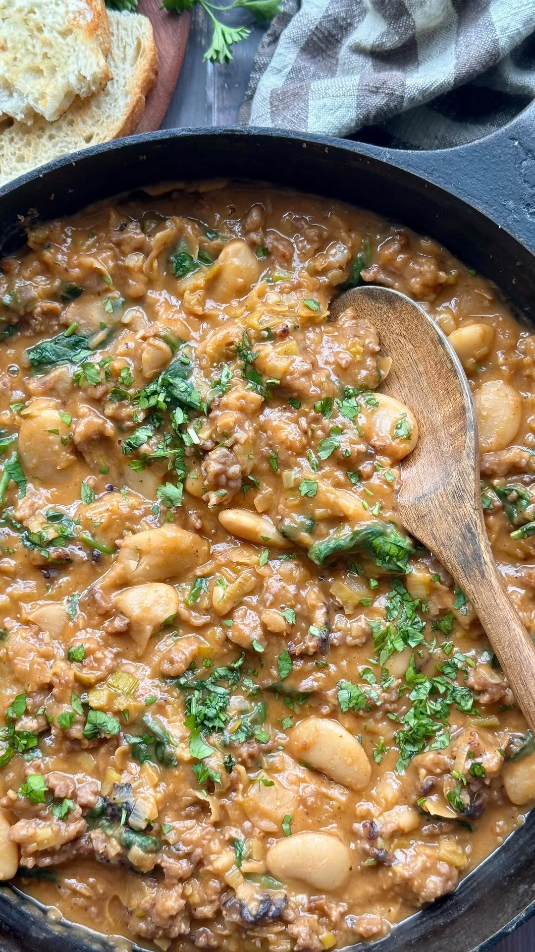 One Skillet Butter Bean, Sausage, and Leeks