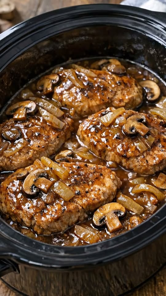 Slow Cooker Pork Chops with Mushroom Gravy