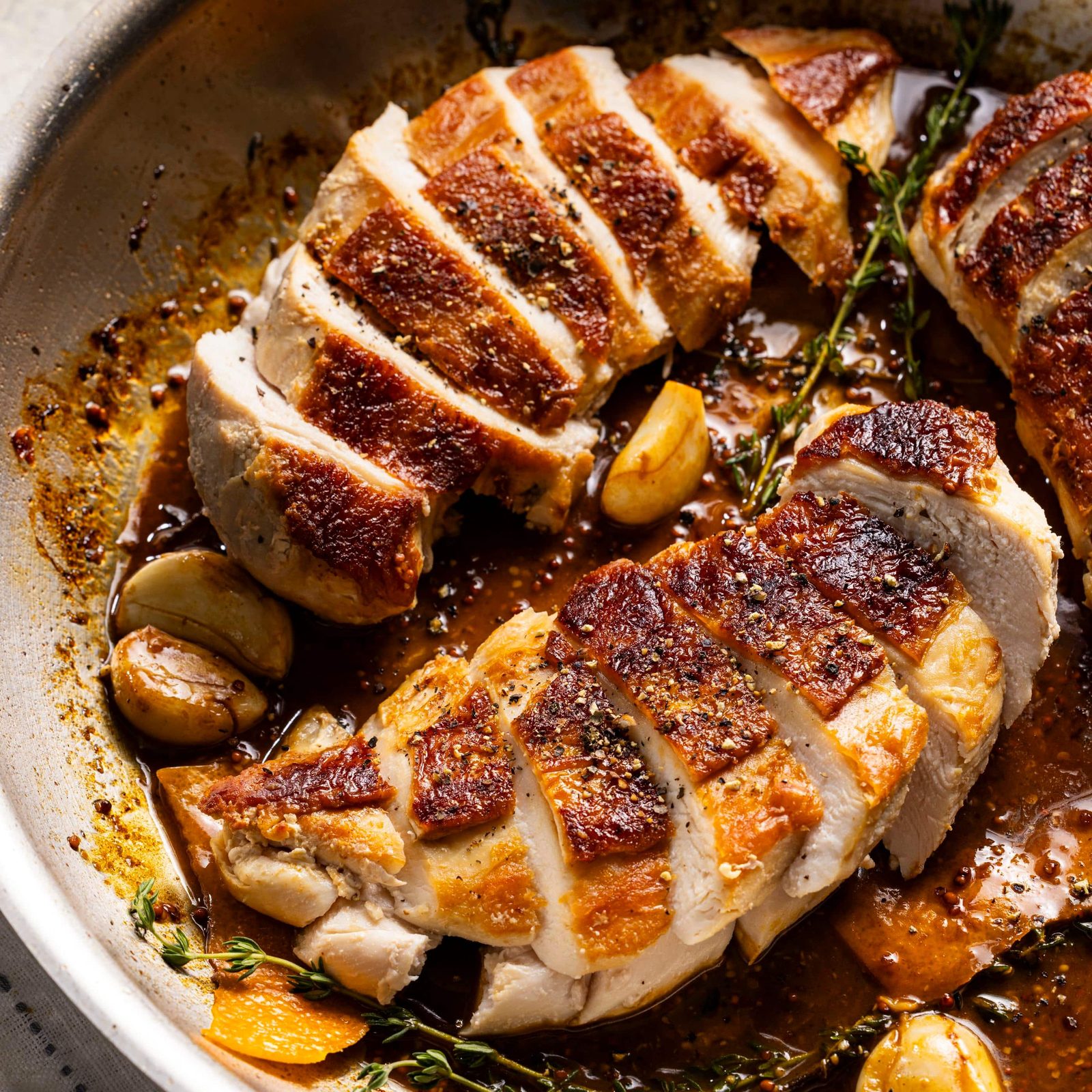 Skillet-Roasted Chicken Breasts with Rustic Orange-Thyme Sauce