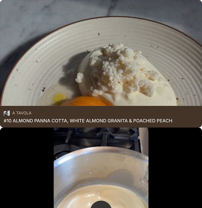 Almond Panna Cotta, White Almond Granita & Poached Peach