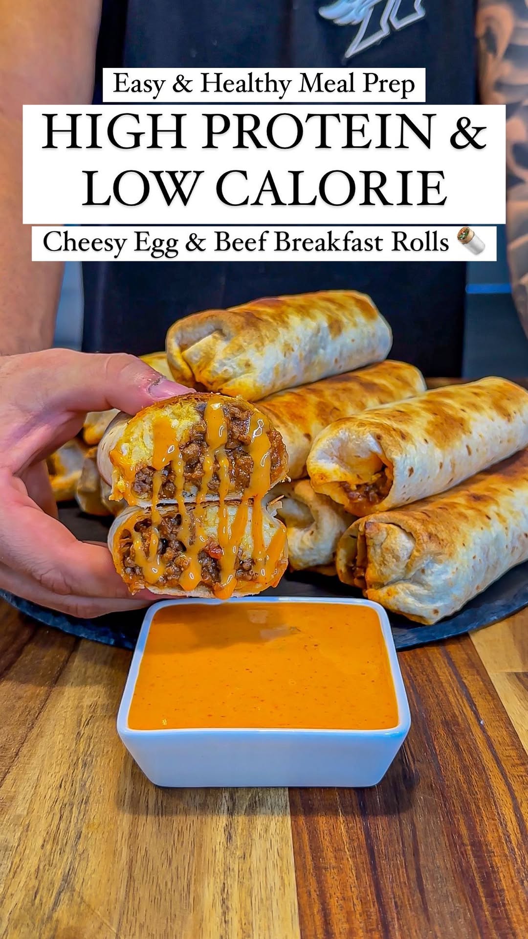 High-Protein Cheesy Egg & Beef Breakfast Rolls