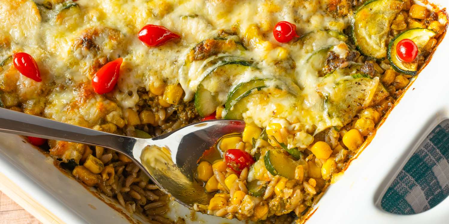Pesto Zucchini and Corn Orzo Casserole