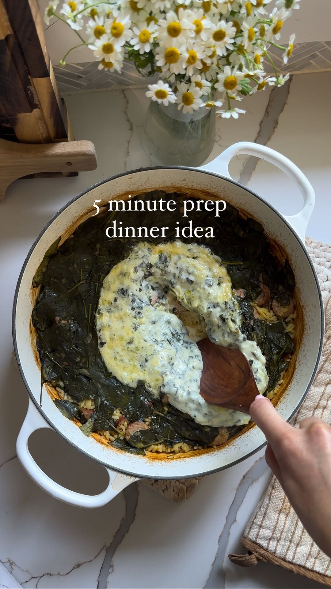 Creamy Rice and Orzo Chicken Sausage Bake