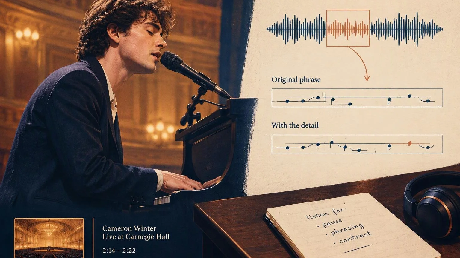 Editorial illustration for Steal This Cameron Winter Carnegie Hall Hook