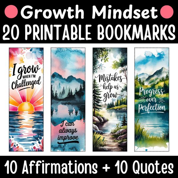 Growth Mindset Bookmarks — Watercolor Nature Set — cover preview