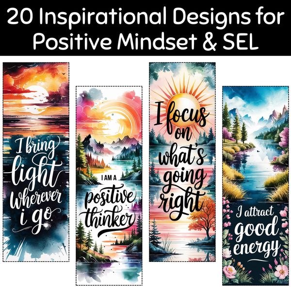 Positive Mindset Bookmarks — Watercolor Nature Set — cover preview