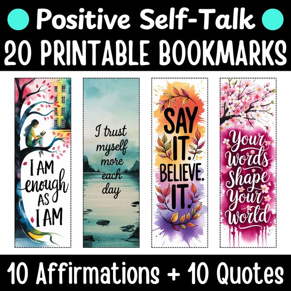Positive Self-Talk Bookmarks — Watercolor Nature Set — cover preview