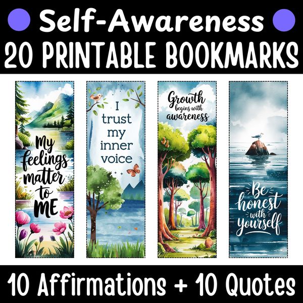 Self-Awareness Bookmarks — Watercolor Nature Set — cover preview