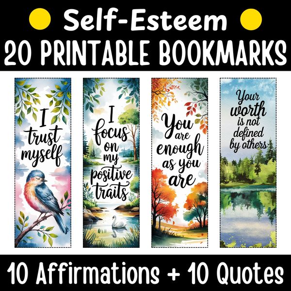 Self-Esteem Bookmarks — Watercolor Nature Set — cover preview