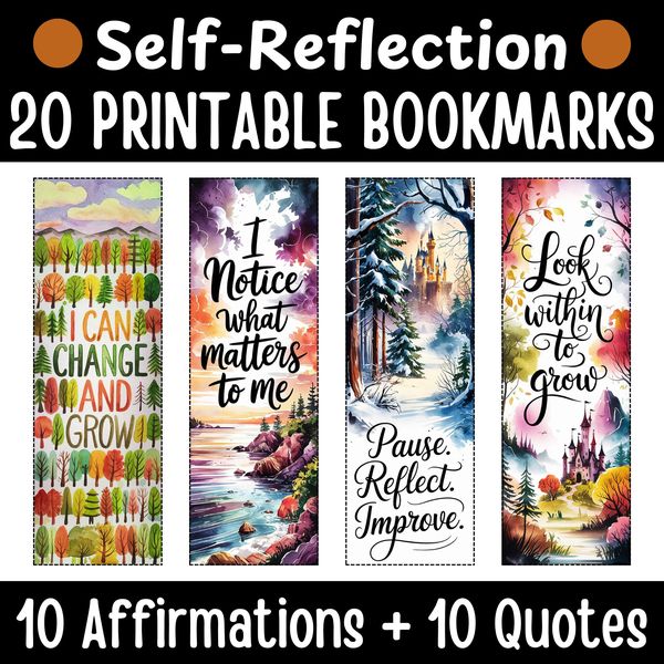 Self-Reflection Bookmarks — Watercolor Nature Set — cover preview
