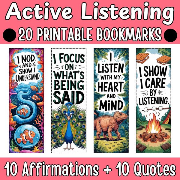 Active Listening Bookmarks — Bright Illustrated Set — cover preview