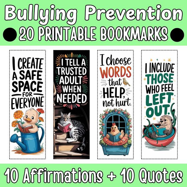 Bullying Prevention Bookmarks — Bright Illustrated Set — cover preview