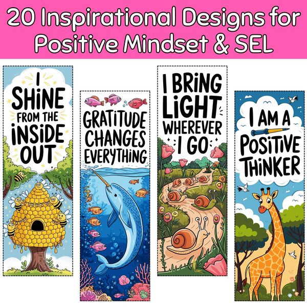 Positive Mindset Bookmarks — Bright Illustrated Set — cover preview