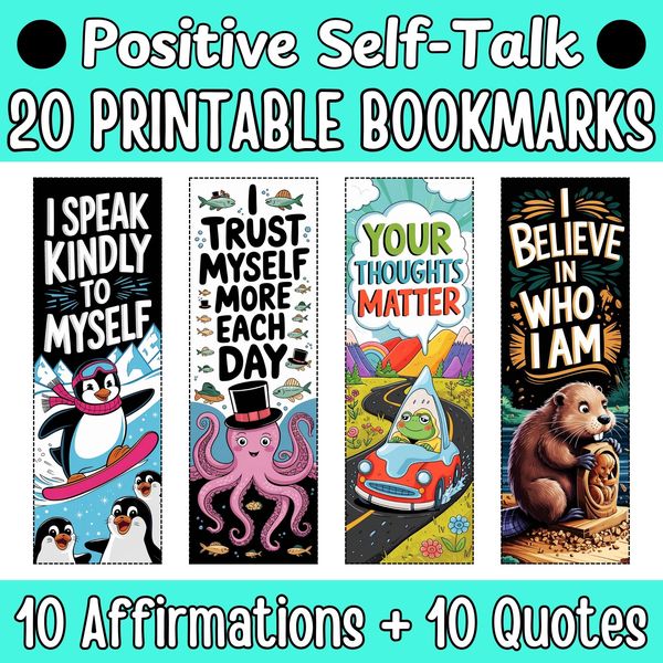 Positive Self-Talk Bookmarks — Bright Illustrated Set — cover preview