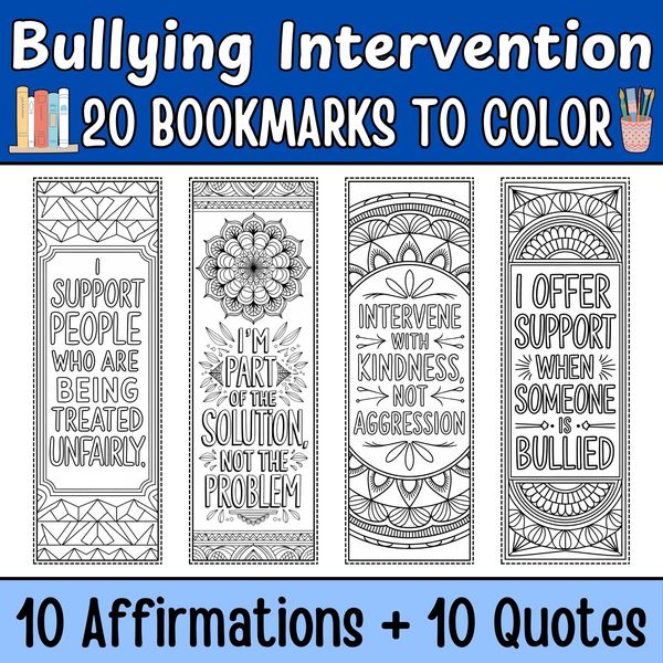 Bullying Intervention Bookmarks to Color — cover preview