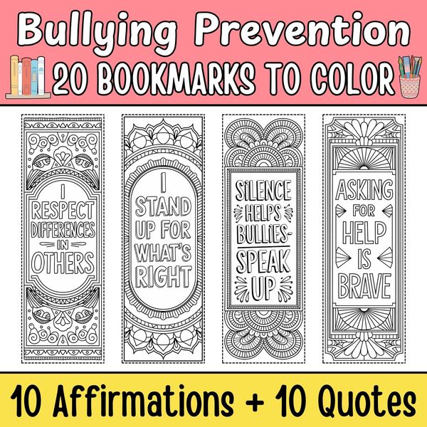 Bullying Prevention Bookmarks to Color — cover preview