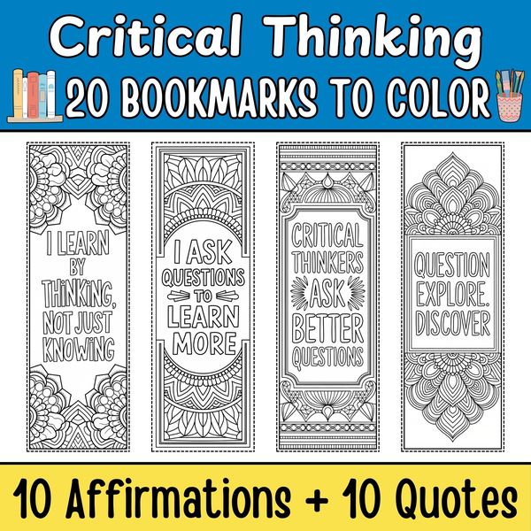Critical Thinking Bookmarks to Color — cover preview