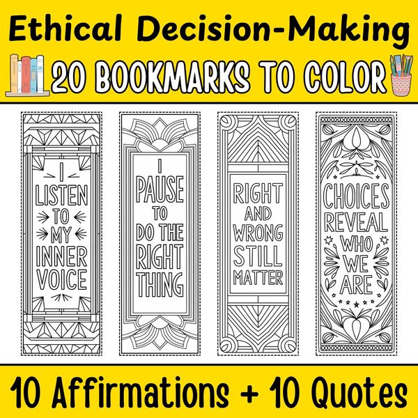 Ethical Decision-Making Bookmarks to Color — cover preview