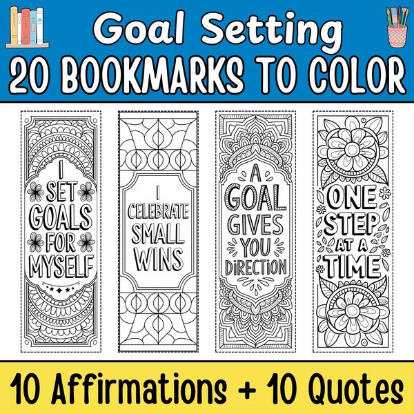 Goal Setting Bookmarks to Color — cover preview