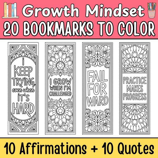 Growth Mindset Bookmarks to Color — cover preview