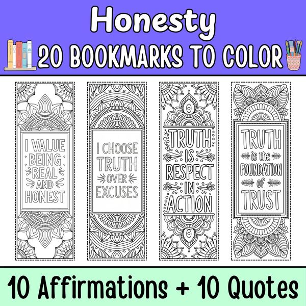 Honesty Bookmarks to Color — cover preview
