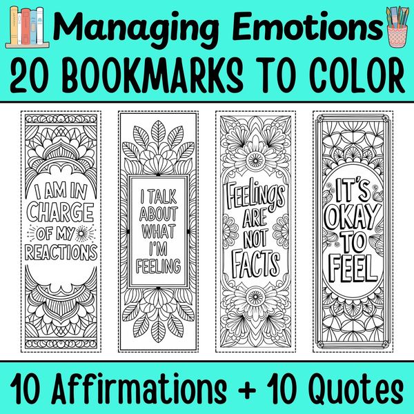 Managing Emotions Bookmarks to Color — cover preview