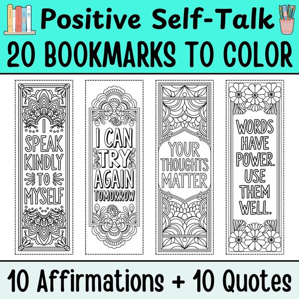 Positive Self-Talk Bookmarks to Color — cover preview