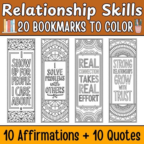 Relationship Skills Bookmarks to Color — cover preview