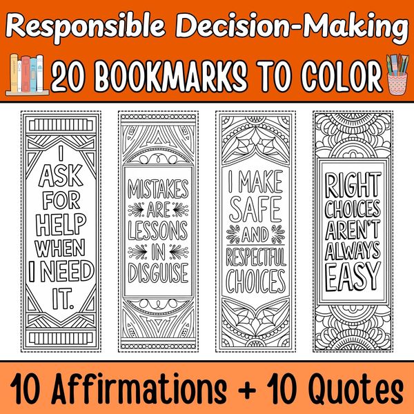 Responsible Decision-Making Bookmarks to Color — cover preview