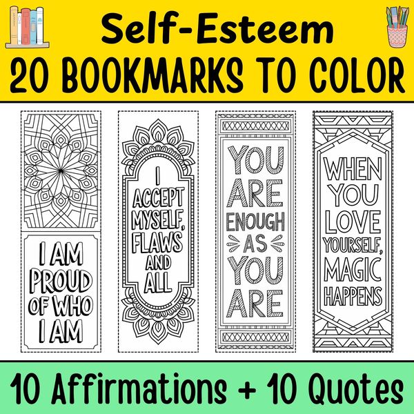 Self-Esteem Bookmarks to Color — cover preview